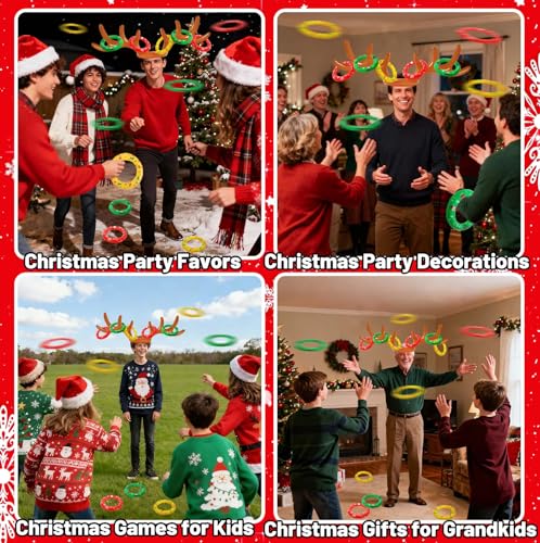 Christmas Games Gifts for Kids Teen Adults, Inflatable Reindeer Antler Ring Toss Game, Office Party Favors Supplies, Indoor Outdoor Carnival Holiday Family Party Toys