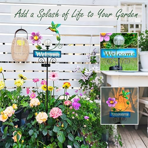 Hummingbird Garden Decorations for Outside, Solar Waterproof Stake Lights with Welcome Sign for Yard Lawn Patio Pathway, Warm Gifts for Mom Grandma Housewarming (Hummingbird) - style: Hummingbird