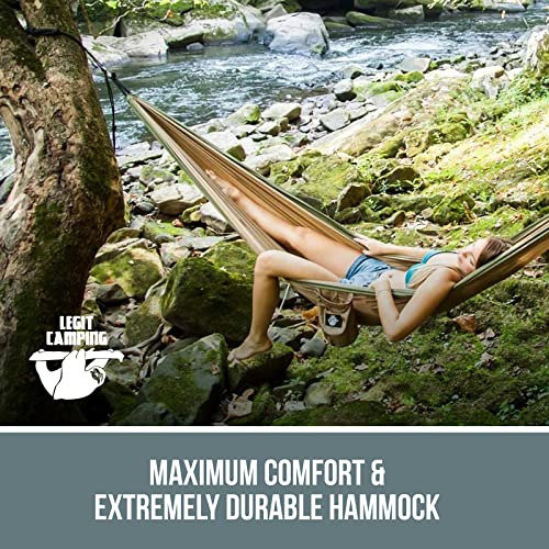 Legit 2 Person Camping Hammock - Double Tree Hammock - Portable & Heavy Duty - Perfect for Outdoor & Travel - color: Ruby / Charcoal