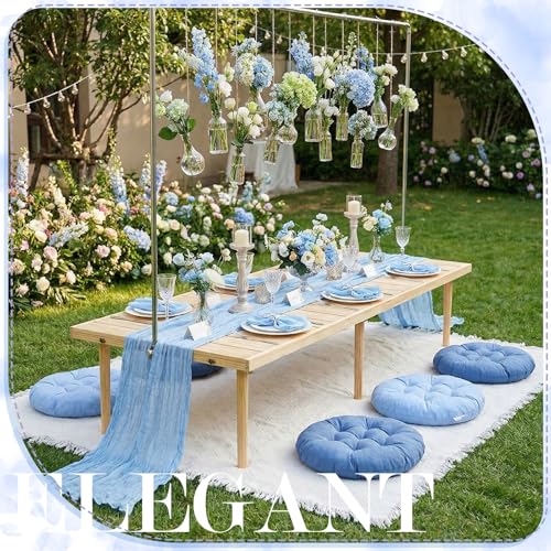 Beeveer 91 x 71'' Extra Large Outdoor Picnic Blanket with Blue Picnics Table Runner 6 Napkins and 6 Blue Floor Pillows Cushions for Picnic Party Camping Wedding Bachelorette Birthday Baby Shower Decor - color: Blue
