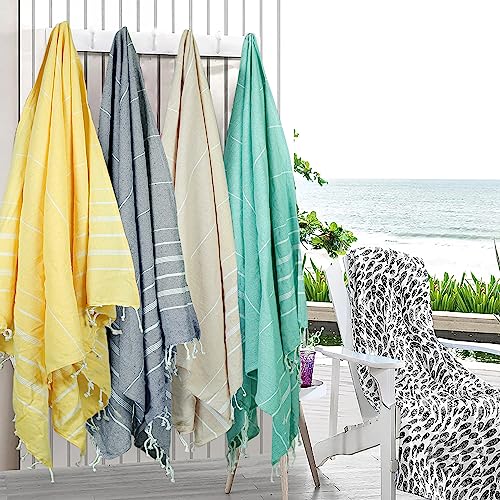 HILLFAIR Cotton Turkish Beach Towels, Quick Dry Lightweight Sand Free Peshtemal Towel for Bath Swim Yoga Pool Travel, Beach Accessories, Oversized Turkish Towel (39 x 72 inch- 4 Pack Multicolor) - color: Multicolor, size: 39 x 72 inch ( Beach towel - 4 PA