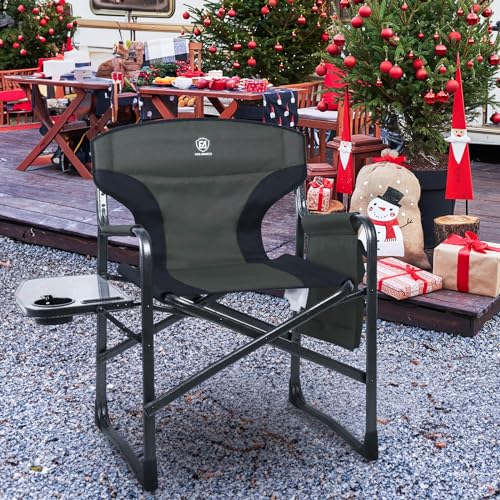 EVER ADVANCED Aluminum Lightweight Folding Director Chair, 350lbs Heavy Duty Camping Chair with Side Table & Storage, 19" Joint-Friendly Height Easy to Stand, Portable Makeup Artist & Vendor Chair - color: Dark Green, style: 2 Pack