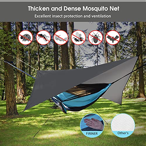 Camping Hammock with Mosquito Net Rain Fly Heavy Duty Tree Strap Nylon Parachute Single Double Hammock Tent Waterproof Rainfly Set for Camping Backpacking Backyard Patio Hiking Travel Outdoor - color: Blue