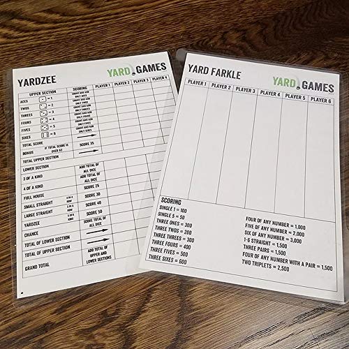 Giant 3.5" Wooden Yard Dice with Laminated Yardzee and Farkle Scoresheets and Durable Carrying Case