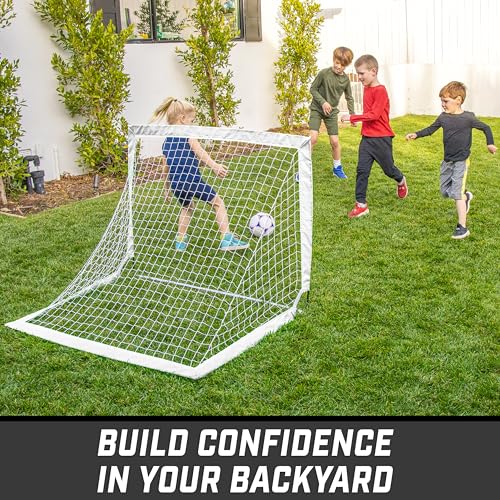 GoSports Portable Soccer Goals for Kids - 13 Color Options - Choose 4 x 3 ft or 6 x 4 ft - Team Tone Pop Up Nets for Backyard - color: White, style: 4 ft x 3 ft