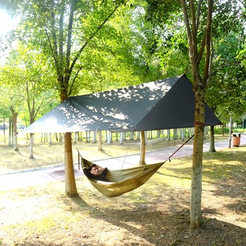 Clostnature Waterproof Camping Tarp for Tent - Ultralight Hammock Rain Fly for Backpacking, Heavy Duty Camping Hiking Awning Lightweight Rain Tarp Tent Shelter Camping Gear Must Haves - size: 156''x115''