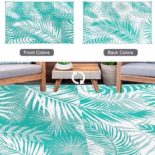 9x18ft Outdoor Rug for Patios, Reversible RV Outdoor Rug, Waterproof Straw Plastic Large Outdoor Mat for Camper, Picnic, Backyard, Deck, Balcony, Porch - color: Teal Blue, size: 9' x 18' (Rectangular)