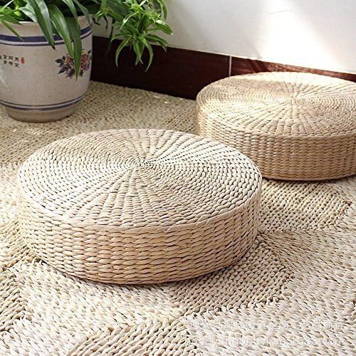 Japanese Style Handcrafted Eco-Friendly Padded Knitted Straw Flat Seat Cushion,Hand Woven Tatami Floor Cushion Corn Maize Husk (Dia40cm/15.8" x 10cm/4") - style: Dia40cm/15.8 Inch x 10cm/4 Inch