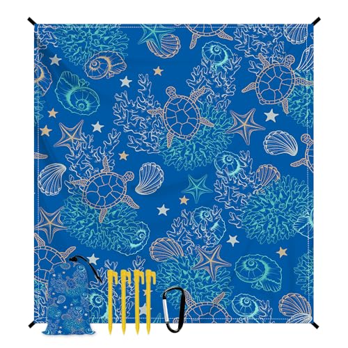 Beach Blanket Waterproof Sandproof Oversized, Extra Large Beach Mat 79" X 87"/110"x118" for 1-8 Adults Sand Free, Quick Drying Durable Outdoor Picnic Mat for Beach Travel Camping Hiking - color: Sea Turtle, size: 9x10 FT (1～8 Person)