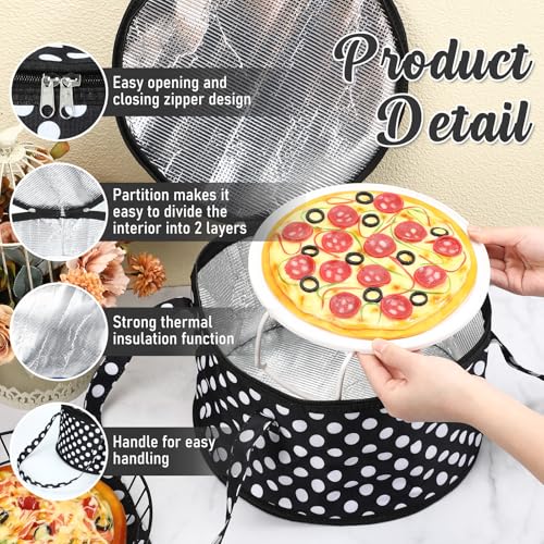 Pickmesh Round Pie Carrier 12 x 7 Inch Insulated Casserole Carriers with Lid and Detachable Handle for Hot or Cold Food Cake Transport Thanksgiving Christmas Gift(Black White Polka Dots) - color: Black White Polka Dots