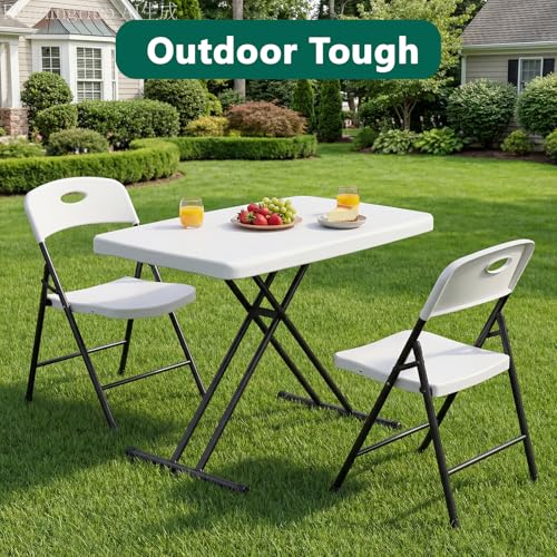 Folding Table 30 Inch - Small Desk Adjustable Height TV Tray for Laptop, Couch, Camping - Heavy Duty Utility Foldable Table for Small Spaces, No Assembly Required,Plastic White Granite - color: Plastic White, size: 30in
