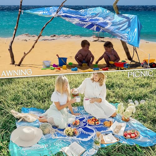 BYDOLL Beach Blanket Waterproof Sandproof Large Sand Free, 78''X81'' Oversized Sandless Lightweight Blanket Picnic Mat for Beach Travel Camping Hiking with Stakes - color: Floral Mandala, size: 78"X81"