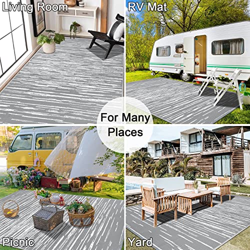 HEBE Outdoor Rug 4'x6' for Patios Clearance Waterproof Patio Mat Plastic Straw Rug Reversible RV Camping Tent Rug Outside Indoor Outdoor Area Rugs for RV,Deck,Beach,Balcony,Camper - color: Stripe/Grey, size: 4' x 6' (Rectangular)