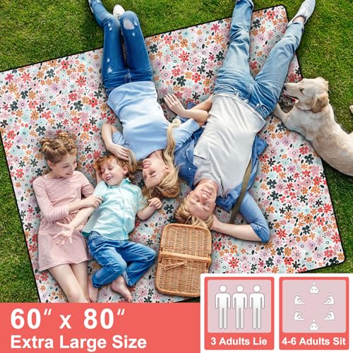 60x80" Picnic Blankets Outdoor Beach Blanket Water Sand Resistant Folding Grass Lawn Concert Park Yard Sitting Mats Backpack Motorhome Rv Camping Essential Campers Patio Garden Gifts Things - color: Multicolored Flowers, size: 6'8" x 5' (Rectangular)