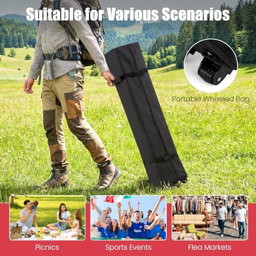 Tangkula 10 x10 Ft Pop Up Canopy with Center Lock, UPF 50+ One-Button Setup Outdoor Canopy Tent with Roller Bag, 4 Sand Bags, Heavy-Duty Steel Frame, 8 Stakes, 4 Ropes for Camping, Picnic (Red) - color: Red
