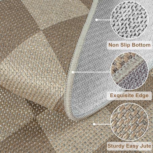 Rugalia Easy Jute Checkered Entryway Rug, 2.6x4 Brown Modern Indoor Outdoor Doormat, Washable Non-Slip Neutral Kitchen Rug Farmhouse Diamond Throw Rugs for Entrance Bedroom Bathroom - color: Brown Checkered, size: 2.6' X 4' (Rectangular)