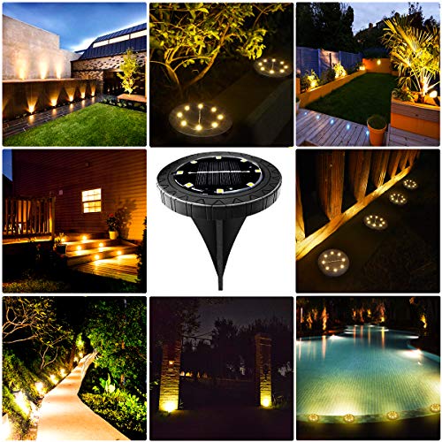 Solar Powered 8 Pack Outdoor LED Disk Lights - IP68 Waterproof, Non-Slip, Wear-Resistant Pathway Lights (Warm White) - size: 8 Pack