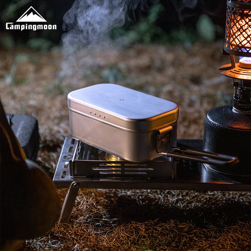 Campingmoon Camping Mess Tin Pressure Relief Aluminum Dinner Box Camping Bowls Cooking Pot with Foldable Handle for Camping & Cooking - color: CM-S-1609(White)