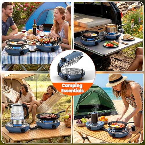 Cofiyard 20,000 BTUs 2 Burner Propane Camping Stove, Portable Folding Camp Stove with Adjustable Burners, Built-in Ignition and Carrying Bag, Dual Gas Stoves for Tailgating, Camping, BBQ Overland Grey - color: Overland Grey