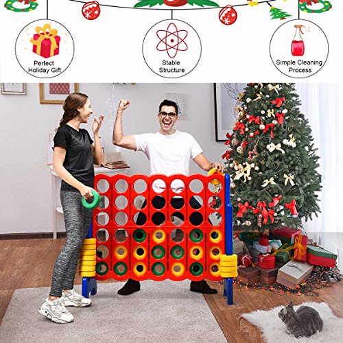 Costzon Giant 4-in-A-Row, Jumbo 4-to-Score Giant Game Set for Kids & Adults, Indoor Outdoor Yard Connect Game, 3.5FT Tall with 42 Jumbo Rings & Quick-Release Slider, Perfect for Family & Party Games - color: Red/Blue