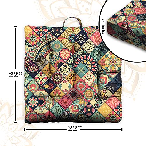 Mandala Meditation Cushion, Boho Meditation Mat, Meditation Pillows for Sitting on Floor, Cushions for Sitting in Home and Outdoor, Square Floor Pillow Cushion Seating for Yoga Accessories 22'' X 22'' - color: 04.mandala Meditation Cushion-1, size: 22x22