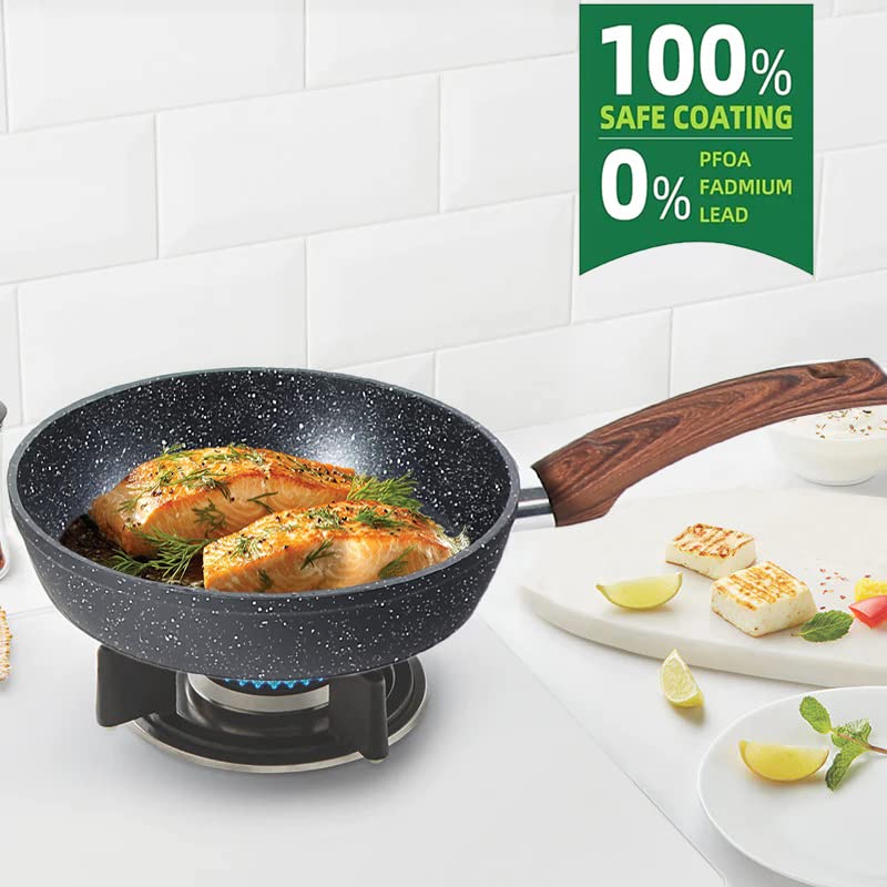 Kitchen Academy Induction Cookware Sets - 12 Piece Cooking Pan Set, Granite Black Nonstick Pots and Pans Set - color: Black, size: 12 PCS Cookware Set