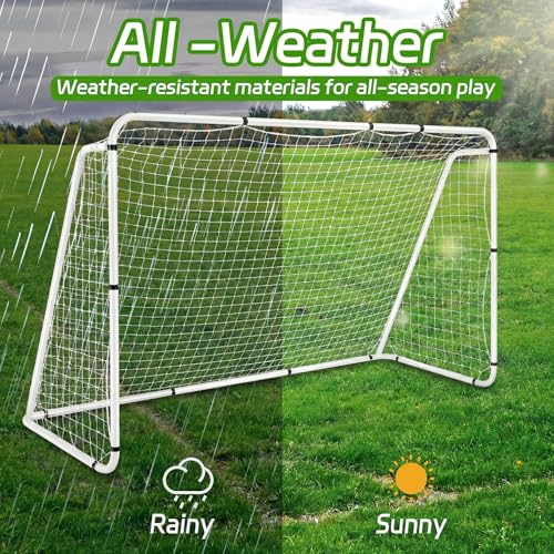 Liliful 12 x 6/10 x 6.5 ft Soccer Goal for Backyard Portable Soccer Net and Steel Weatherproof Frame Folding Goals with 6 Ground Stakes for Adults Youth Outdoor Training Competition - size: 8 x 5.1 ft
