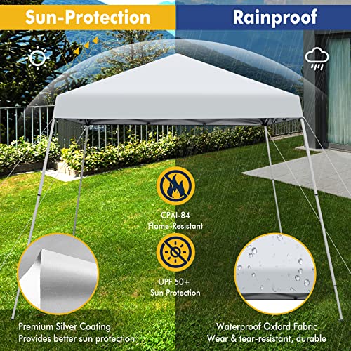 Tangkula 10x10 Ft Pop Up Canopy, Slanted Leg Outdoor Canopy Tent with Center Lock, UPF50+ Sun Protection, 4 Stakes, 8 Ropes, Carrying Bag, 1 Person Setup Instant Tent Shelter for Camp, Beach, Patio - color: White