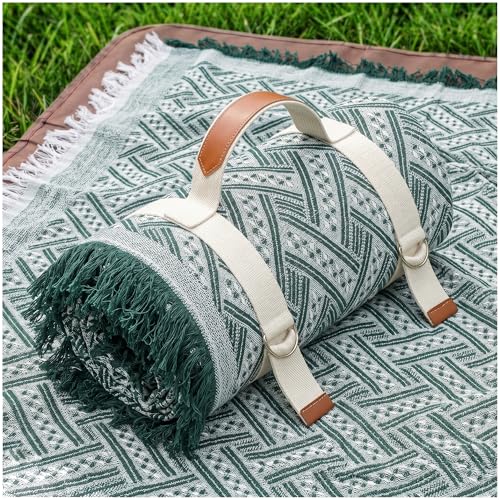Genovega 2 in 1 Extra Large 80"* 80" Rug Picnic Waterproof Outdoor Beach Blanket Foldable Camping Mat Summer Camp Equipment Honeymoon Stuff Hawaii Essentials Hunting Accessories Car Set Women Gifts - color: Green