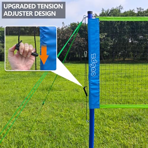 Zdgao Badminton Sets for Backyard, Portable Badminton Net with Tension Adjuster, Badminton Racket Set of 4, 3 Nylon Shuttlecocks, Boundary Line and Carry Bag for Backyard Beach Family Games - color: BLUE&GREEN