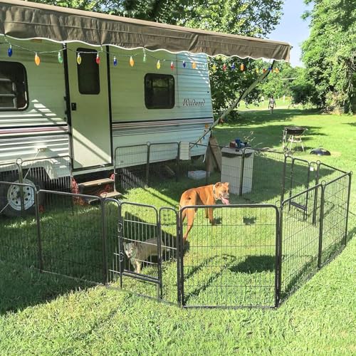 Foldable Metal Pet Dog Exercise Fence Pen with Door Gate, Outdoor Enclosure Kennel for RV Camping Play Yard (31 Inch Height)