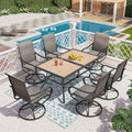 PHI VILLA 7 Piece Patio Dining Set, 6 Swivel Patio Chairs with Padded Textilene Fabric & Rectangular Dining Table (1.6" Umbrella Hole), All Weather Patio Chairs and Table Set for Deck Lawn (Brown) - color: Brown Padded Fabric, size: 59.6"L x 37.2"W x 28.7