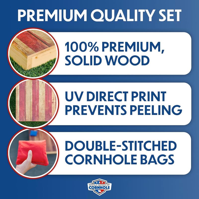 World Series of Cornhole Regulation Size Cornhole Boards – Lightweight & Durable All-Wood Construction | Backyard Bean Bag Toss Set | Rugged Outdoor Game for Tailgates, BBQs, & Backyard Battles - color: Blue Painted Wood