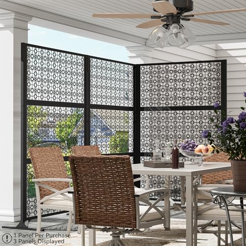 Modern Shade 4x6 FT Metal Privacy Screen with Artistic Modular Designs Decorative Patio Privacy Fence & Garden Divider, Freestanding Outdoor Metal Fence Panel, Weather-Resistant (Petal Weave) - size: 1 Panel (Petal Weave)
