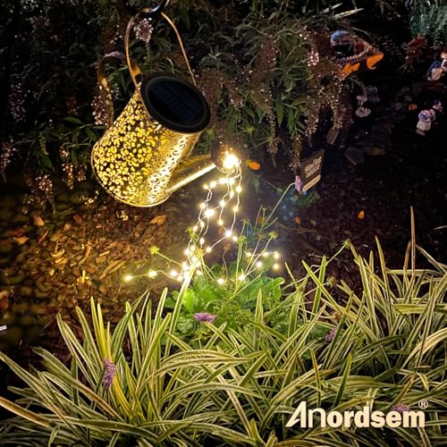 Anordsem Solar Watering Can Lights: Metal Cloud Lantern Outdoor with Hook - Waterproof Garden Art Hanging Decoration for Yard Patio Lawn - Christmas Birthday Gifts for Women Mom Grandma - color: Classic-pattern