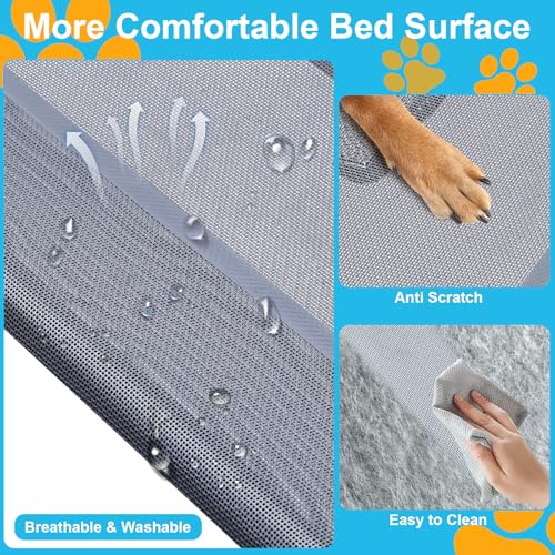 a12'' Outdoor Elevated Dog Bed with Canopy, Raised Dogs Bed Medium Large Size Dogs with Six Support Feet, BreathablaHammock Bed,Outside Pet Bed with 4 Ice Pack(Large)