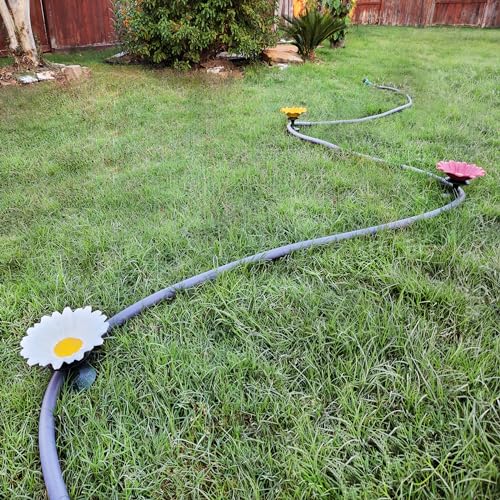 Lulu Decor, 100% Cast Iron Pink, White & Yellow Daisy Hose Guide (Set of 3) with Birds Water Feeder, Garden Hose Guide Spike, Rust Free Guide & Helps with Plant Protection