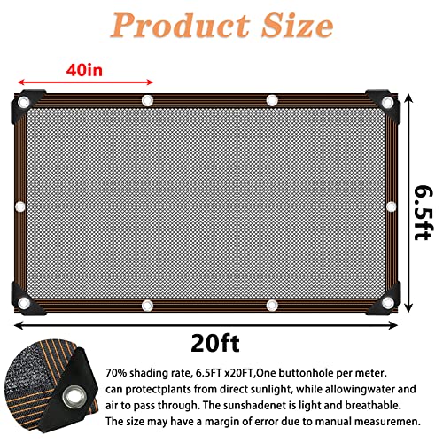 Shade Cloth - for Plants Greenhouse, 70% Sunblock Shade Sails -for Outdoor Garden Pergola Patio Lawn Sun Shade Cloths for Kennel Chicken Coop Easier to Hang Plant Shade Net Cover - size: 6.5'x20'