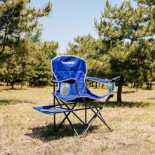 FUNDANGO Folding Padded Camping Chair, Portable Outdoor Full Back Lawn Arm Chair with Side Table Cup Holder Side Pocket for Garden, Picnic, BBQ with Carry Bag, Support 300LBS - color: Blue-2