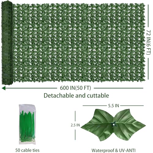 ODTORY Artificial Fence Privacy Screen: 6FT x 50FT UV-Anti Faux Greenery Backdrop Ivy Chain Link Shades Panels for Patio, Balcony, Garden,Deck,Backyard Indoor Outdoor Green Wall Decor - size: 6 Ft X 50 Ft- Chain Link
