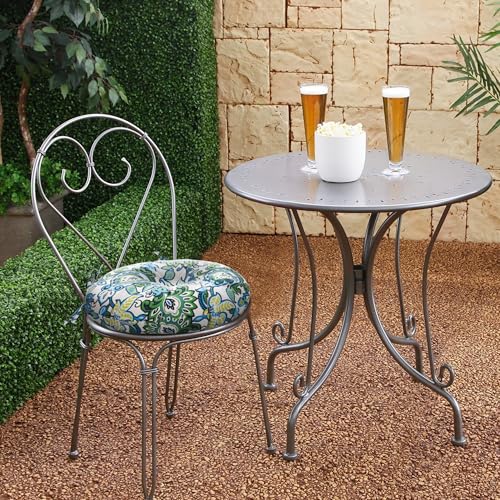 Magpie Fabrics Outdoor Round Bistro Seat Cushions with Ties, 15"x15"x4" Set of 2, Tufted Waterproof Barstool Chair Pads for Patio Home Garden Office, Floral Blue Green - color: Floral Blue Green