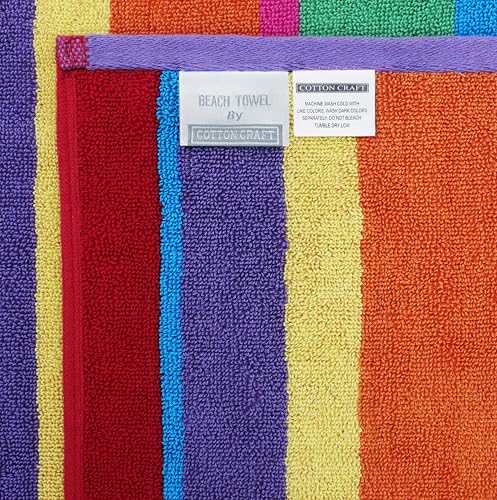 COTTON CRAFT Oversized Beach Towels - 2 Pack Summer of Siam XXL 35x84- The Big Kahuna 7 Foot Extra Large Beach Blanket Towel - Big & Tall - 100% Cotton Velour Plush Soft Luxury - Multi Color Stripe - color: Summer of Siam, size: 2 Pack - 35x84