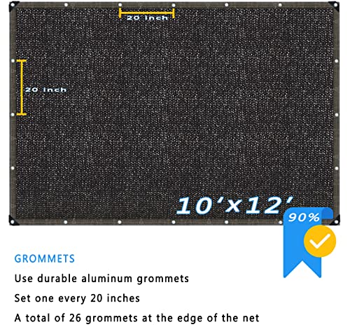 90% Shade Cloth, Black 10 ft x 12 ft, UV Resistant Shade Net for Outdoor, Garden Shade Mesh with Grommets, for Pergola, Kennel, Chicken Coop, Plant and Patio Sunshade - color: 90% Blcak, size: 10 X 12 FT