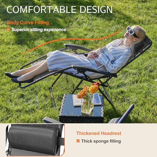 Sweetcrispy Zero Gravity Chairs, Set of 2 Portable Recliner Beach Camping Patio Outdoor Folding Lounge Chair with Cup Holder Trays and Adjustable Pillow for Poolside, Garden, Backyard, Lawn (Black) - color: Black