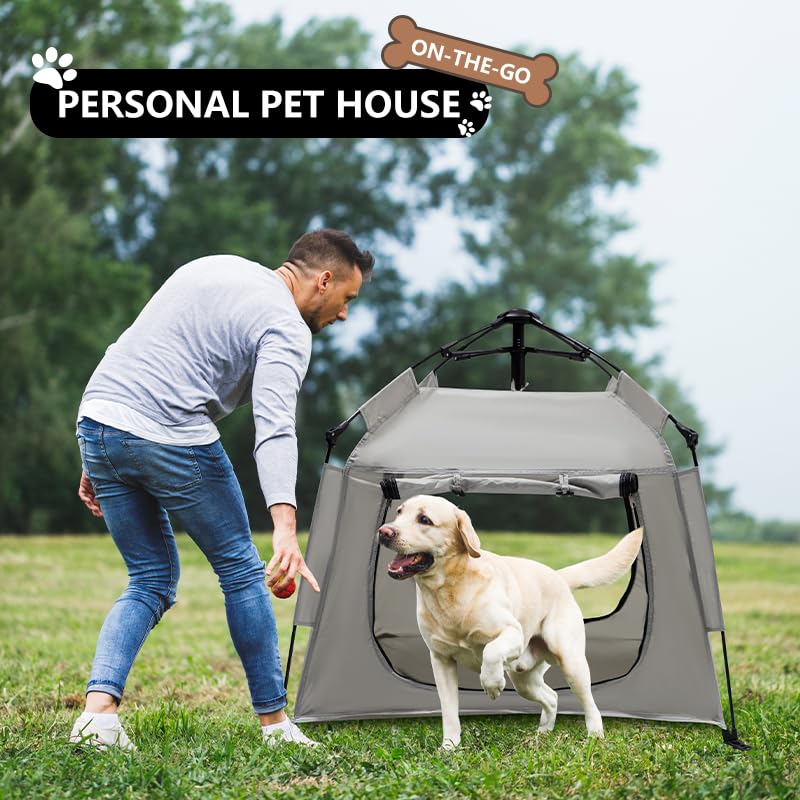 ASFANES Outdoor Pet Automatic Camping Tent, Pop up Cave Bed for Indoor Cats and Small Dogs, Portable Cat House Dog House, Grey. (No Ventilation mesh, Door Must be Left Open for use) - style: Grey