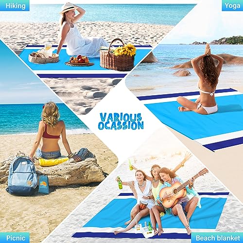 Beach Blanket Waterproof Sandproof 1-7 Adult Oversized 78 '' × 81 '' Lightweight Durable Compact Sand Free Extra Large Beach Mat for Travel Camping Hiking Picnic Blanket - color: Bluewhite, size: 78“x81”