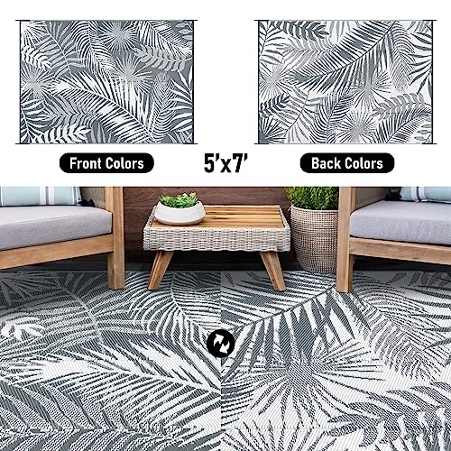 HiiARug Outdoor Rug 5x7Ft Outdoor Plastic Straw Rug Waterproof Outdoor Rugs for Patios Clearance Indoor Outdoor Rug for Patio Decor Porch Camping - color: Cool Gray, size: 5' x 7' (Rectangular)