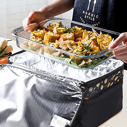 MIER Insulated Double Casserole Carrier Bag for Lasagna Lugger, Potluck Parties, Picnic, Beach, Fits 9 x 13 Inches Baking Dish, Casserole Dish, Expandable, Black - color: Black
