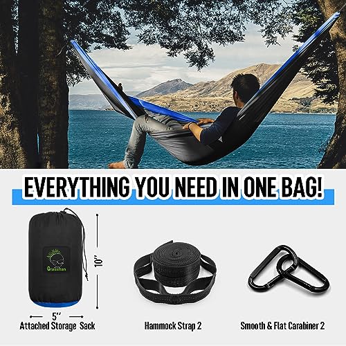 Grassman Camping Hammock Double & Single Portable Hammock with Tree Straps, Lightweight Nylon Parachute Hammocks Camping Accessories Gear for Indoor Outdoor Backpacking, Travel, Hiking, Beach - color: Black & Sapphire, size: One Person