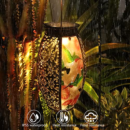 Mothers Day Gifts,Solar Lanterns Outdoor Light Waterproof Hummingbird Garden Glass Decor Light Gifts for Women Mom Grandma Hanging Solar Decoration Lights Metal Outside for Yard, Backyard, Patio - color: Hummingbird-